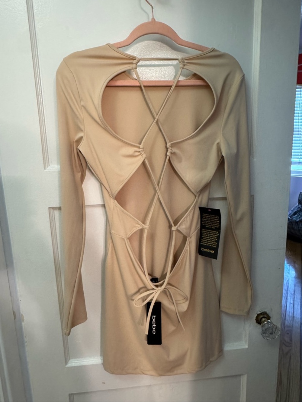 bebe Women's Tie Back knit Mini Dress.  NWT’s! Size XL in Frappe - Picture 3 of 10